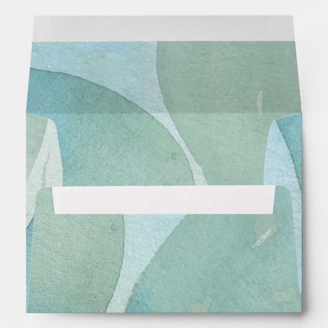 Ocean Blue Green Watercolor Transparent Original Envelope (Back (Bottom))