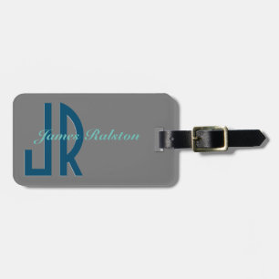 Ocean Blue, Grey & Teal Monogram, Personalise Vs2 Luggage Tag