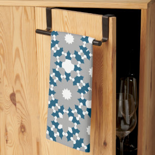 Ocean Blue Grey White Connected Circles Pattern Tea Towel