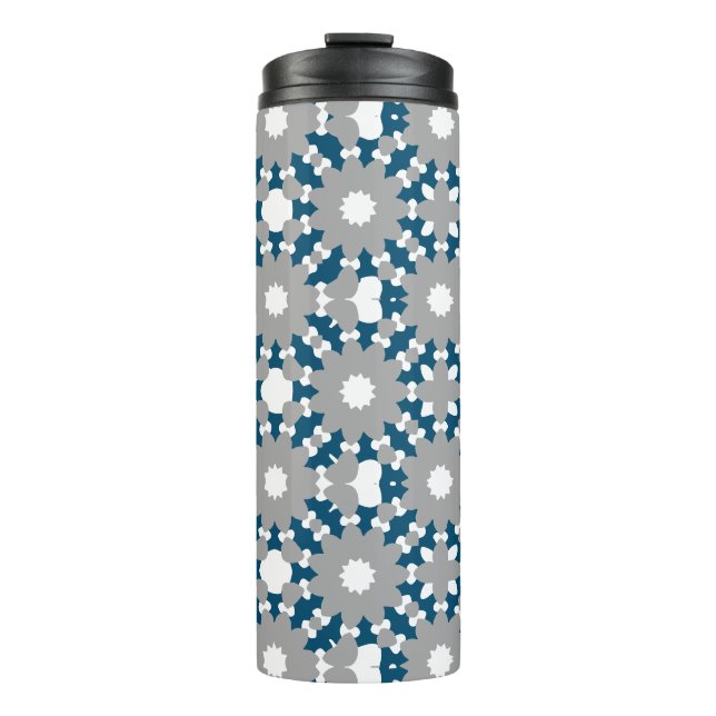 Ocean Blue Grey White Connected Circles Pattern Thermal Tumbler (Front)