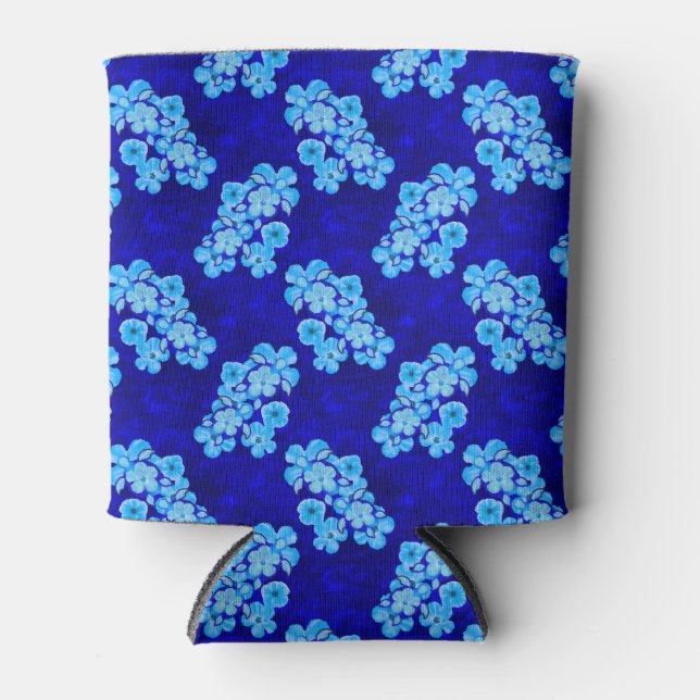 Ocean Blue Honu Turtles Hibiscus Flowers Can Cooler (Front)