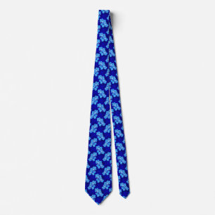 Ocean Blue Honu Turtles Hibiscus Flowers Tie