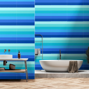Ocean Blue Horizontal Stripe Wallpaper