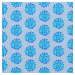 Ocean Blue Maori Sun Tribal Turtles Fabric