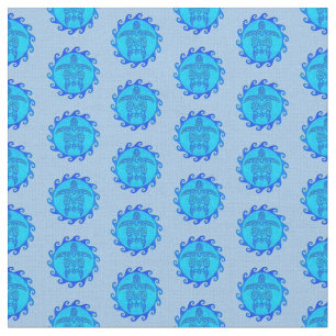 Ocean Blue Maori Sun Tribal Turtles Fabric