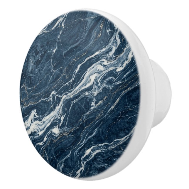 Ocean Blue Marble Refined Modern Aesthetic Ceramic Knob (Right)