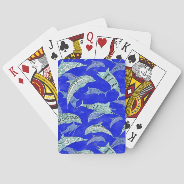 Ocean Blue Marine Animals Dolphins Marlins Playing Cards (Back)