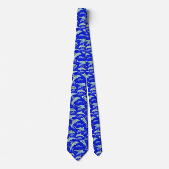 Ocean Blue Marine Animals Dolphins Marlins Tie (Front)