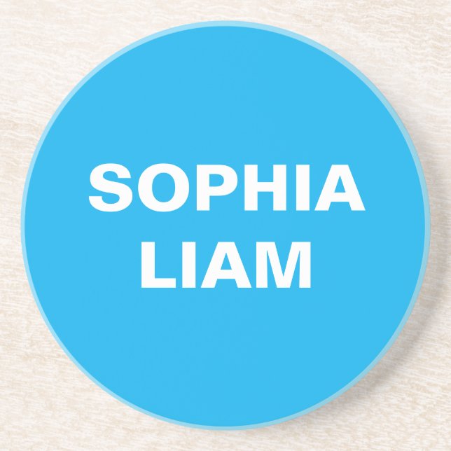 Ocean Blue Minimalist Personalised Name Design Coaster (Front)