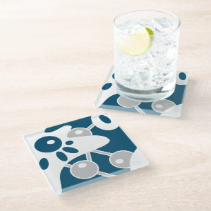 Ocean Blue Modern Doodle 1  Glass Coaster