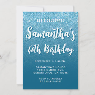 Ocean Blue Modern Gradient 40th Birthday Invitation