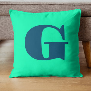 Ocean Blue Modern Monogram   Seafoam Green  Cushion