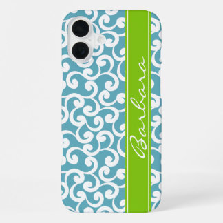Ocean Blue Monogrammed Elements Print iPhone 16 Plus Case