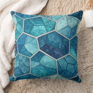 Ocean Blue Mosaic Pattern – Irregular Polygon Cushion