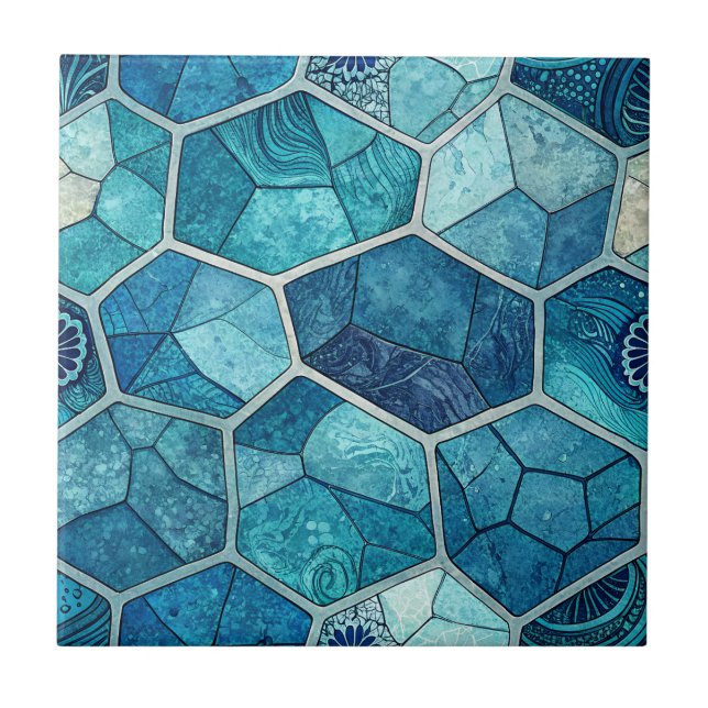 Ocean Blue Mosaic Pattern – Irregular Polygon Tile (Front)