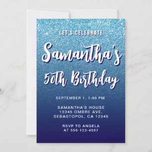 Ocean Blue Navy Modern Gradient 50th Birthday Invitation