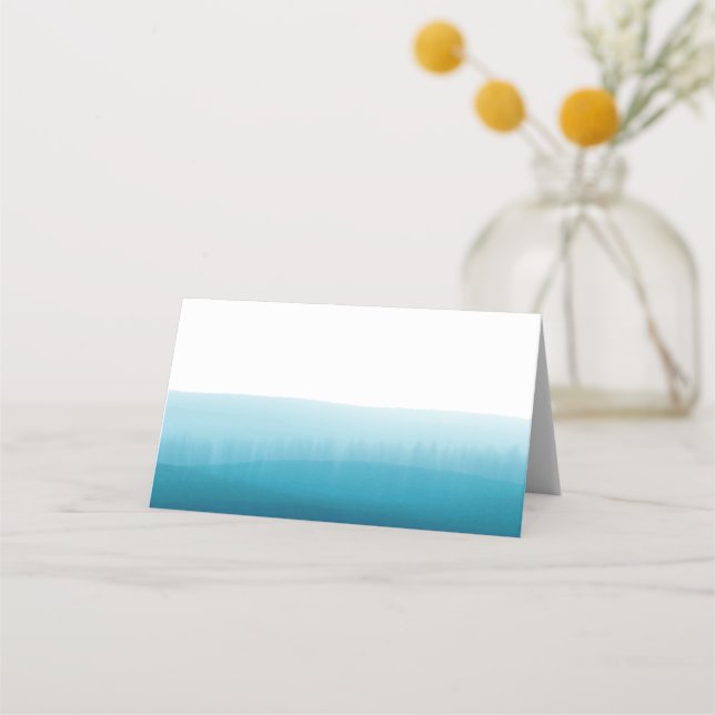 Ocean Blue Ombre Watercolor Blank Table Guest Place Card (Front)