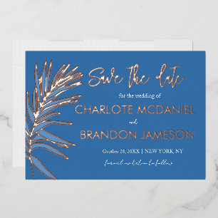 Ocean Blue Palm Leaf Wedding Save The Date