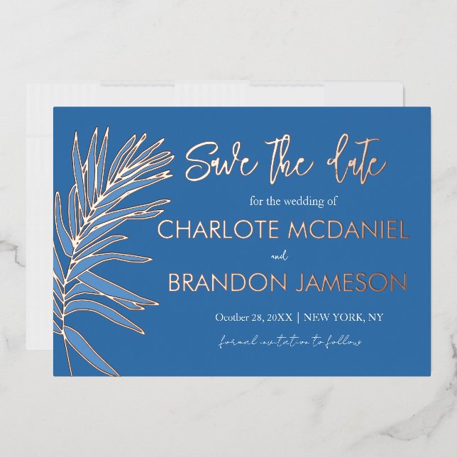 Ocean Blue Palm Leaf Wedding Save The Date   (Envelope)
