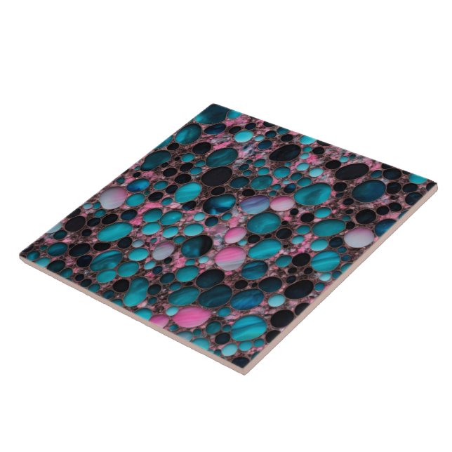 Ocean Blue Pink Gold Marble Popular Collection Tile (Side)