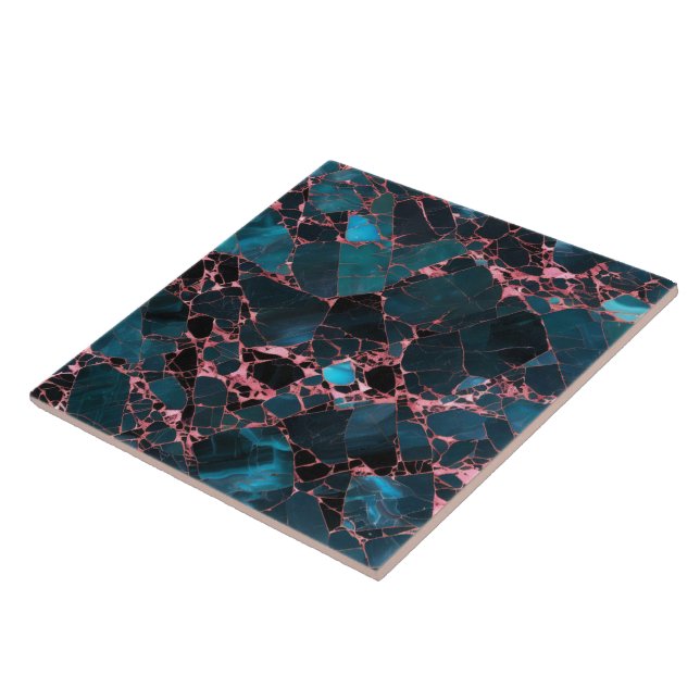 Ocean Blue Pink Gold Marble Trendy Collection Tile (Side)