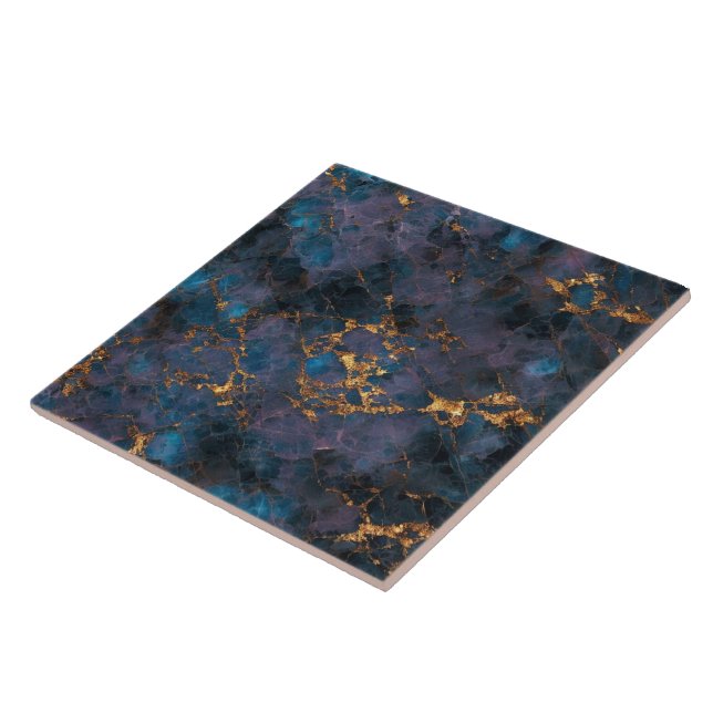Ocean Blue Pink Gold Marble Trendy Collection Tile (Side)