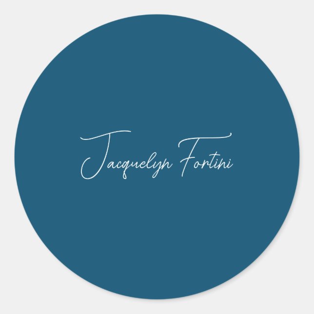 Ocean Blue Plain Elegant Minimalist Calligraphy Classic Round Sticker (Front)