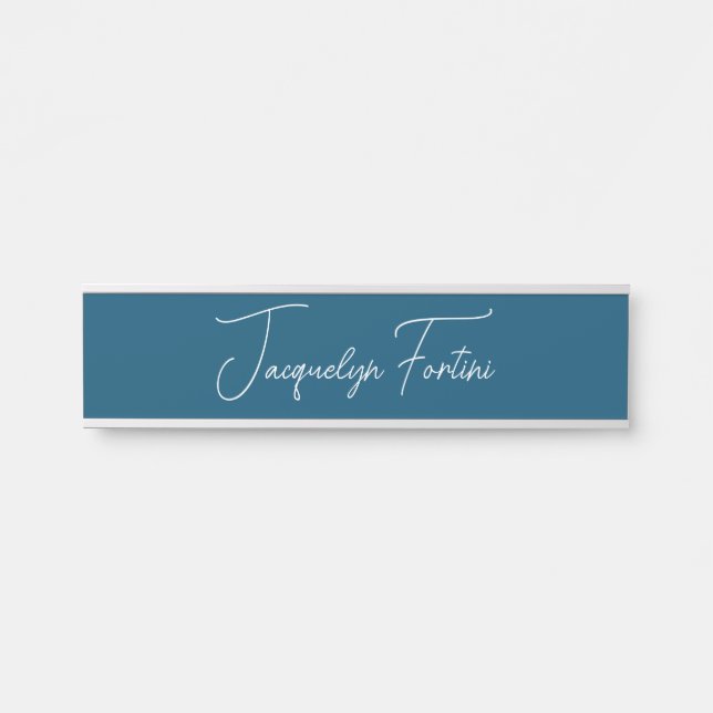 Ocean Blue Plain Elegant Minimalist Calligraphy Door Sign (Front)