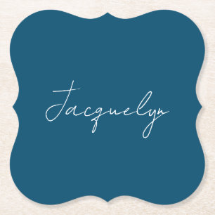 Ocean Blue Plain Elegant Modern Minimalist Name Paper Coaster