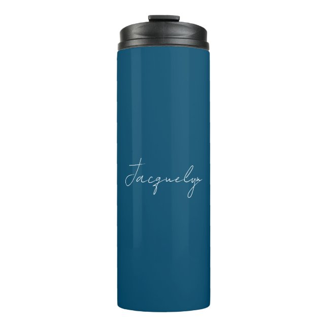 Ocean Blue Plain Elegant Modern Minimalist Name Thermal Tumbler (Front)