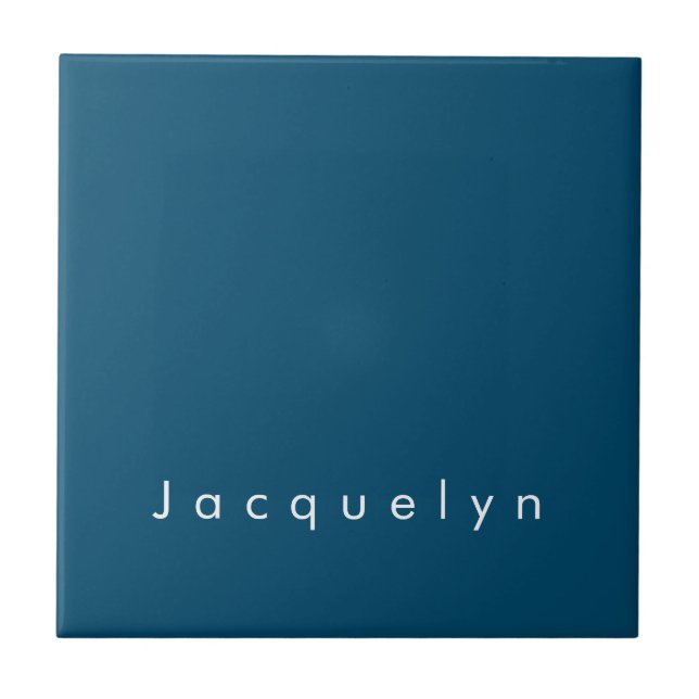 Ocean Blue Plain Elegant Modern Minimalist Name Tile (Front)