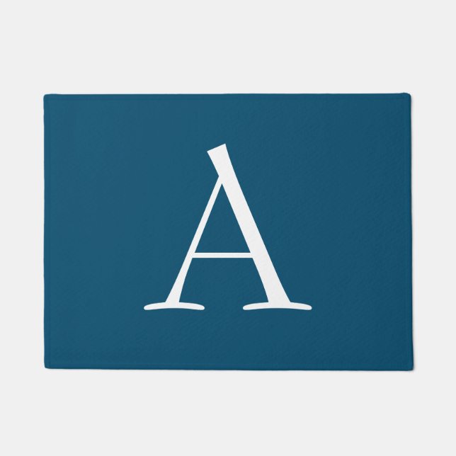 Ocean Blue Plain Elegant Modern Monogram Initial Doormat (Front)