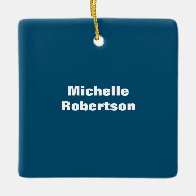 Ocean Blue Plain Minimalist Add Own Name Ceramic Ornament (Front)