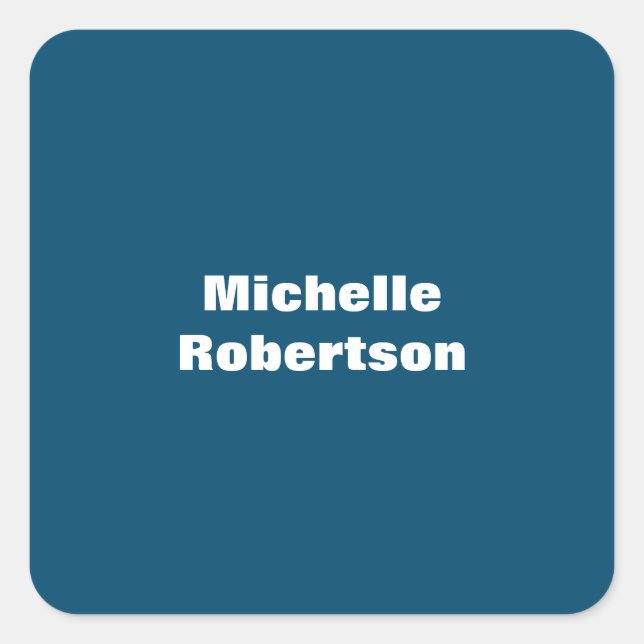Ocean Blue Plain Minimalist Add Own Name Square Sticker (Front)