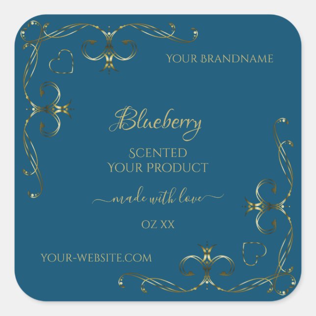 Ocean Blue Product Labels Decorated Gold Corners (Front)