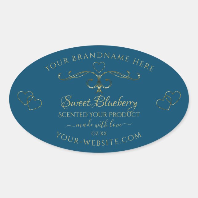Ocean Blue Product Labels Decorated Gold Hearts (Front)