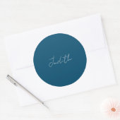 Ocean Blue Professional Calligraphy Add Name Classic Round Sticker (Envelope)