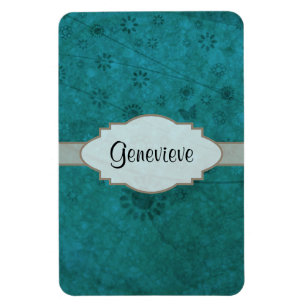 Ocean Blue Retro Floral Abstract Nameplate Magnet