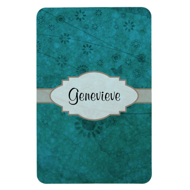 Ocean Blue Retro Floral Abstract Nameplate Magnet (Vertical)