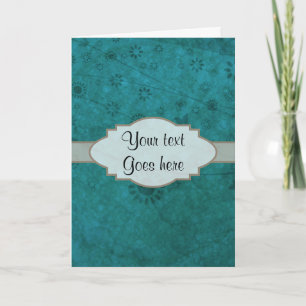 Ocean Blue Retro Floral Abstract Nameplate Thank You Card