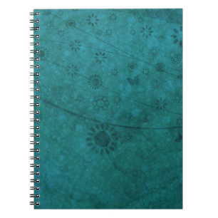 Ocean Blue Retro Flowers and Butterflies Abstract Notebook