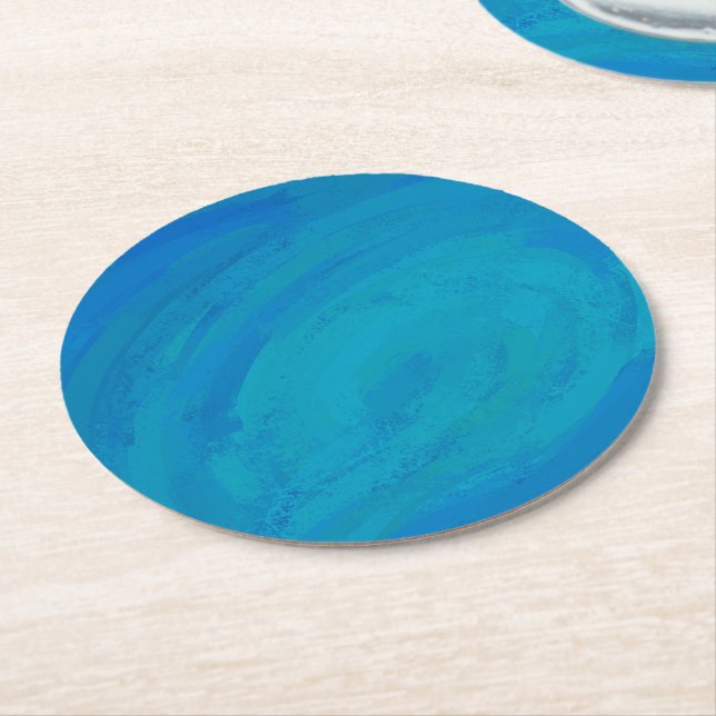 Ocean Blue Round Paper Coaster (Angled)