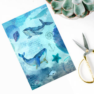 Ocean Blue Seascape with Whales Tissue Paper