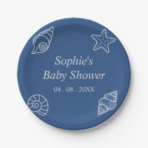 Ocean Blue Seashell Baby Shower Paper Plate