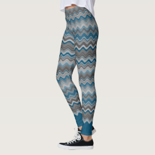 Ocean Blue Silver Grey Grey Wavy Pattern Leggings