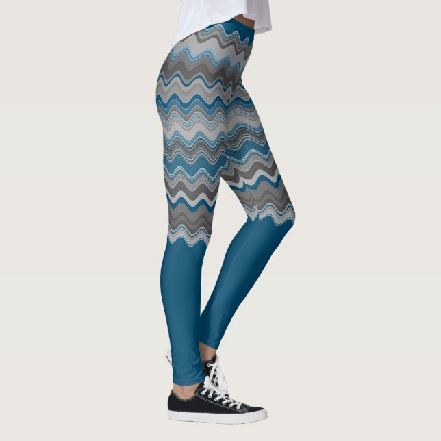 Ocean Blue Silver Grey Grey Wavy Zigzag Pattern Le Leggings (Right)