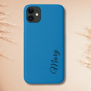 Ocean Blue Solid Colour Minimalist Elegant Name Case-Mate iPhone Case