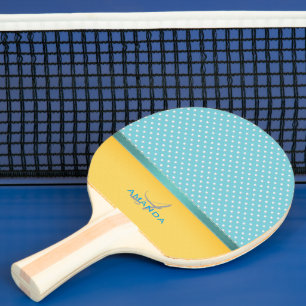 Ocean Blue, Sunny Beach, Silver Hearts Monogram Ping Pong Paddle