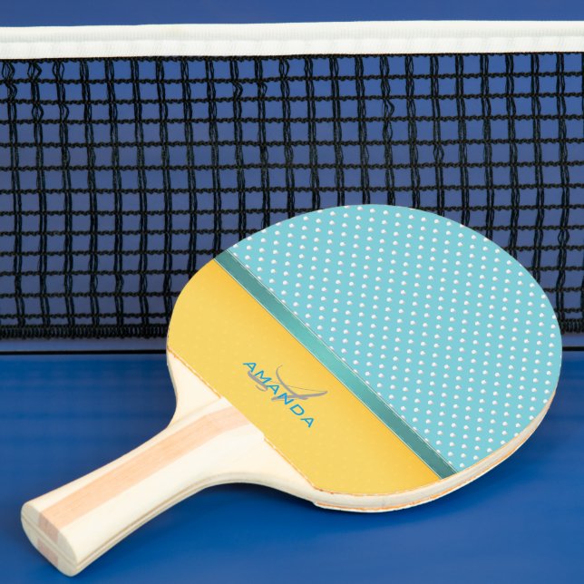 Ocean Blue, Sunny Beach, Silver Hearts Monogram Ping Pong Paddle (Insitu)