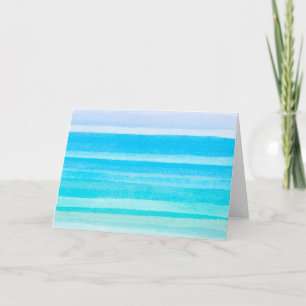 Ocean Blue Teal Watercolor Ombre Stripe Card